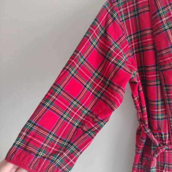 Pottery Barn Red Plaid Flannel Robe Womens M Cozy Holiday Wrapper w Pockets - Picture 4 of 11